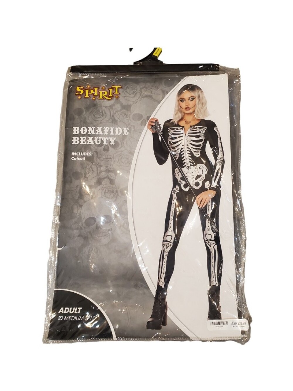 Spirit Halloween Bonafide Beauty Skeleton Catsuit Costume Medium